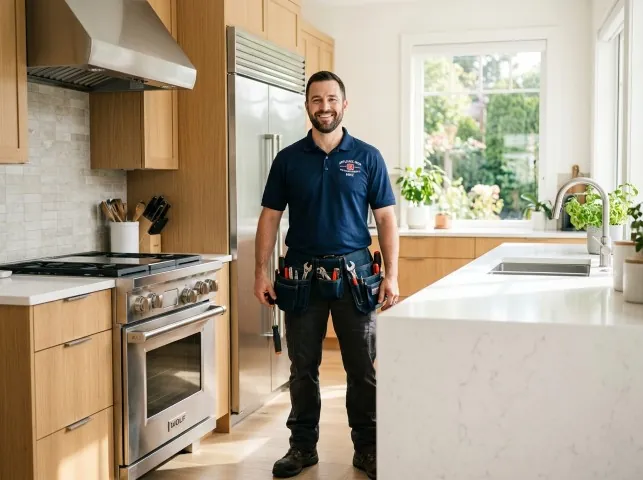 Appliance Repair Hero technician in a Burt, NY kitchen after an appliance repair